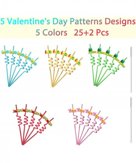 25 Valentines Day Party Favors Plastic Drinking Straws Goodie Gifts for Kids Valentine's Classroom Exchange Prizes Party Supp...