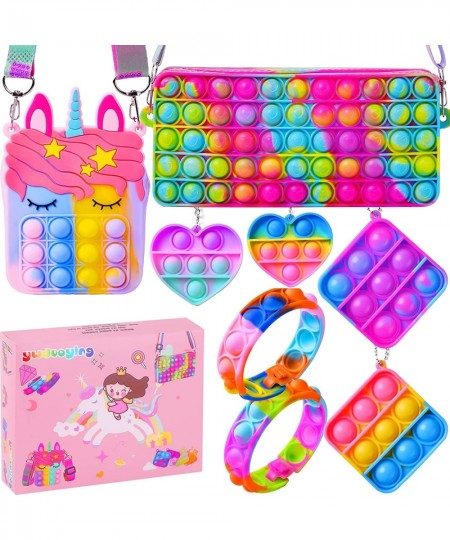 Pop Purse Bag Fidget It Toys Set for Girls Bubble Sensory Unicorn Fidget Push Cross Body Shoulder Bag Purse Bracelet Key Sque...