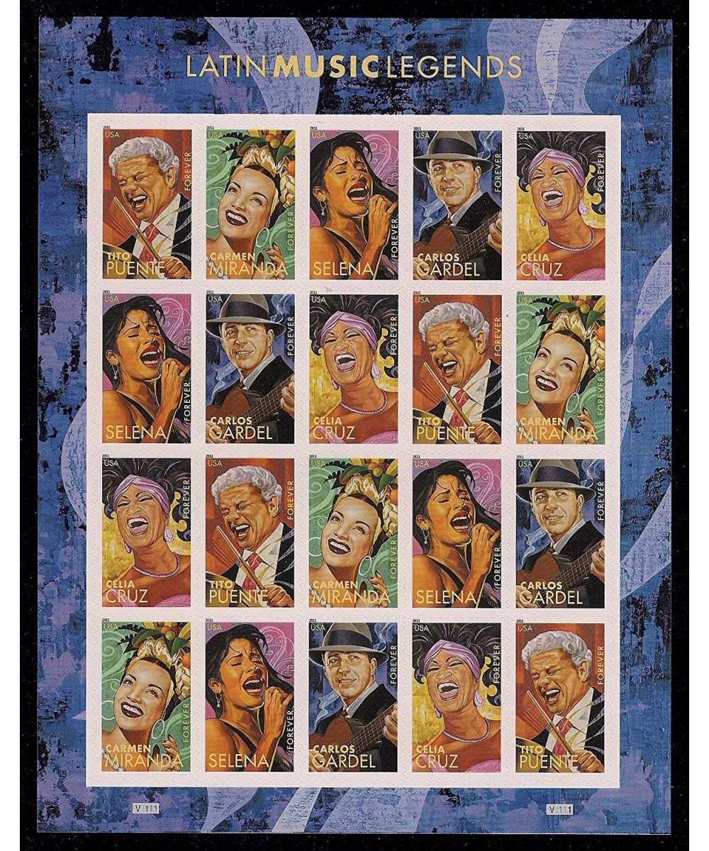 Latin Music Legends - Sheet of 20 Forever Stamps Scott 4497-4501 $43.27 - Collectibles Display & Storage