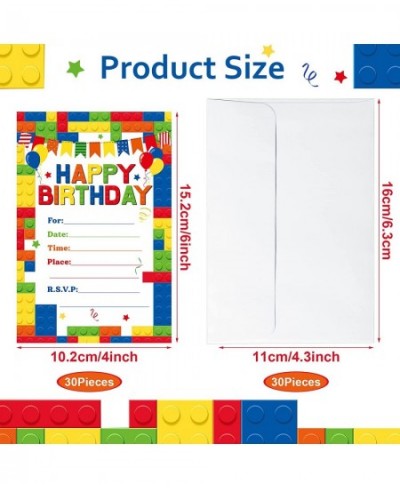 30 Pack Childrens Birthday Party Invitations with Envelopes Bulk Colorful Building Block Invitation Kids Stacking Bricks Invi...