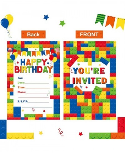 30 Pack Childrens Birthday Party Invitations with Envelopes Bulk Colorful Building Block Invitation Kids Stacking Bricks Invi...