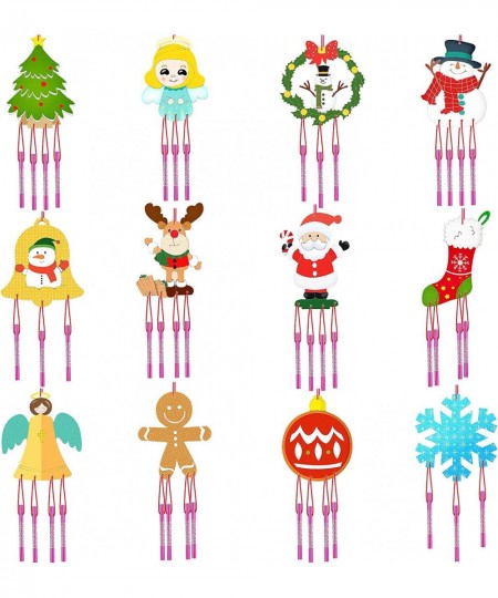 12 Packs Christmas Wind Chime Craft Kit Decorate Your Own Ornaments Christmas DIY Wooden Wind Chimes Kit Arts Crafts and Pain...