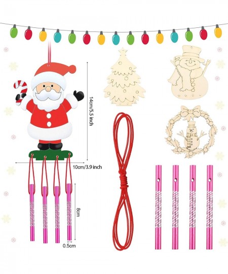 12 Packs Christmas Wind Chime Craft Kit Decorate Your Own Ornaments Christmas DIY Wooden Wind Chimes Kit Arts Crafts and Pain...