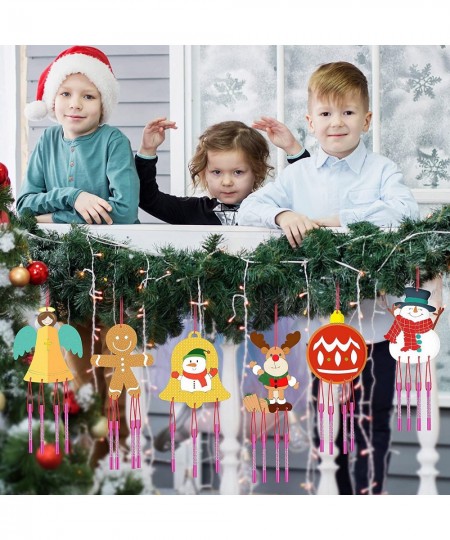 12 Packs Christmas Wind Chime Craft Kit Decorate Your Own Ornaments Christmas DIY Wooden Wind Chimes Kit Arts Crafts and Pain...