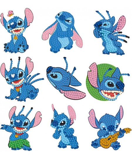 DIY Diamond Painting Stickers Kits for Kids 5D Diamond Art Mosaic Stickers by Numbers Kits for Beginners Boys Girls Stitch 9P...