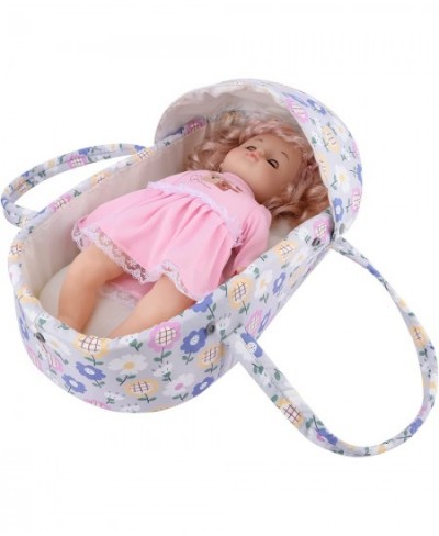 Baby Doll Bed Doll Bassinet Portable Carry Bed with Handles for Baby Dolls up to 15.3" Attached Mattress & Pillow (Grey Flowe...