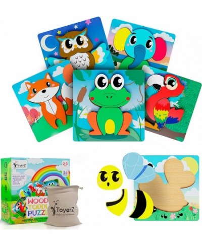 Wooden Puzzle Toddler Toys - Educational and Learning Montessori Toys for Boys and Girls 6 Unique Animal Patterns - Preschool...