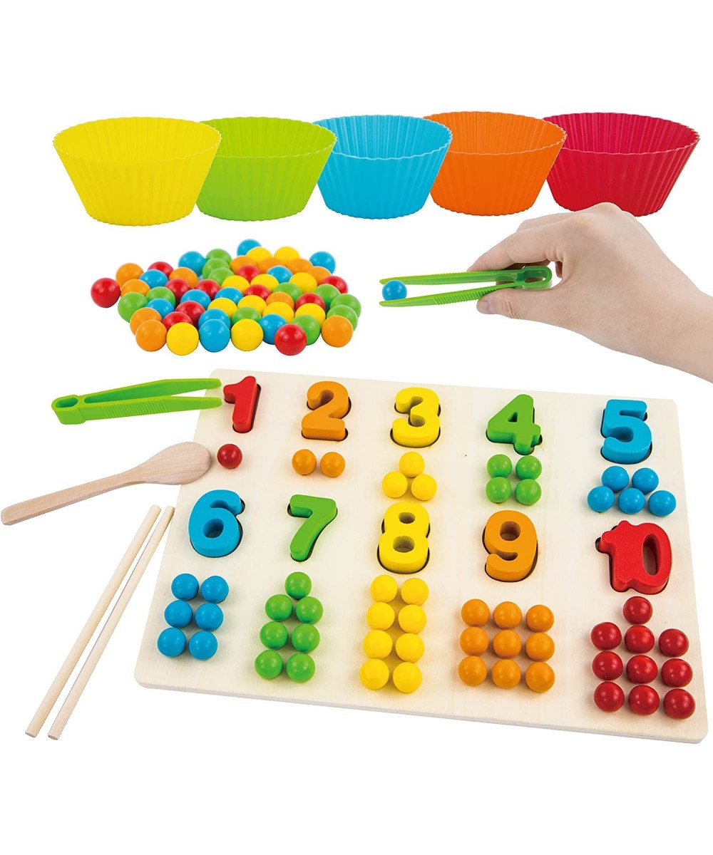 Wooden Montessori Numbers and Balls Math Board - with Colorful Cups and Balls for Matching and Sorting $45.33 - Early Develop...