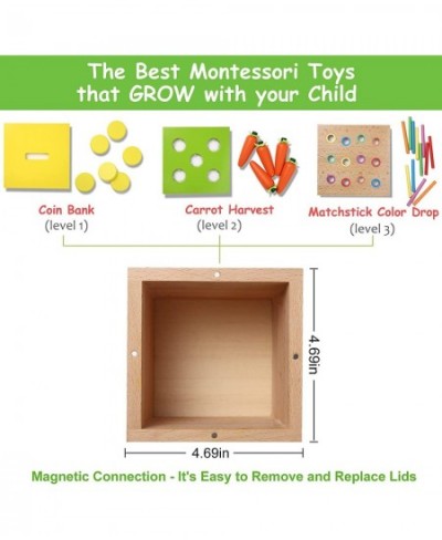 4-for-1 Play Kit Includes Object Permanence Box Montessori Coin Box Carrot Harvest Game Matchstick Color Drop Game – Montesso...