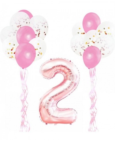 2nd Birthday Party Decorations Kit-Giant Rose Gold Number 2 Foil Balloon Pink Ribbons Latex Confetti Balloons 18 Pieces Party...