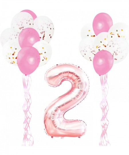 2nd Birthday Party Decorations Kit-Giant Rose Gold Number 2 Foil Balloon Pink Ribbons Latex Confetti Balloons 18 Pieces Party...