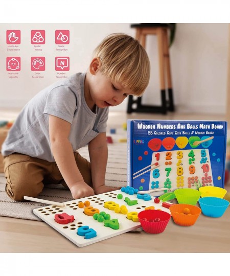 Wooden Montessori Numbers and Balls Math Board - with Colorful Cups and Balls for Matching and Sorting $45.33 - Early Develop...