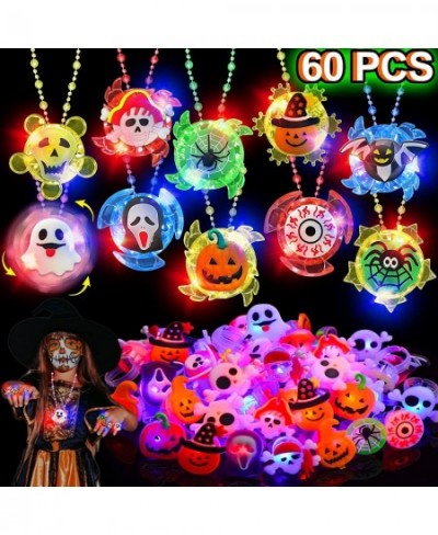 60 Pcs Halloween Party Favors for Kids 50 LED Flash Rings & 10 Rotating Fidget Spin Light Up Necklaces Halloween Toys Gifts G...