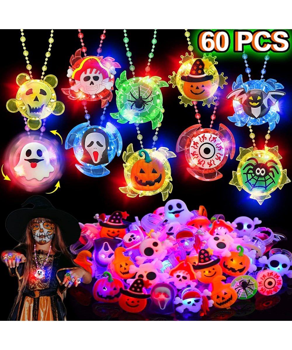 60 Pcs Halloween Party Favors for Kids 50 LED Flash Rings & 10 Rotating Fidget Spin Light Up Necklaces Halloween Toys Gifts G...