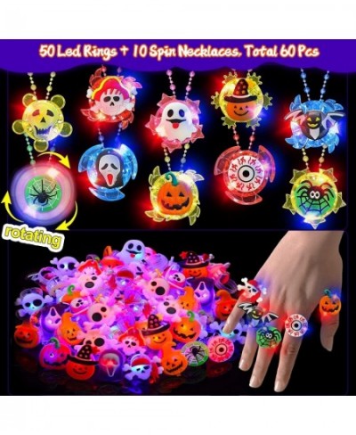 60 Pcs Halloween Party Favors for Kids 50 LED Flash Rings & 10 Rotating Fidget Spin Light Up Necklaces Halloween Toys Gifts G...