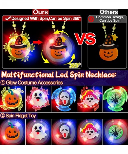 60 Pcs Halloween Party Favors for Kids 50 LED Flash Rings & 10 Rotating Fidget Spin Light Up Necklaces Halloween Toys Gifts G...