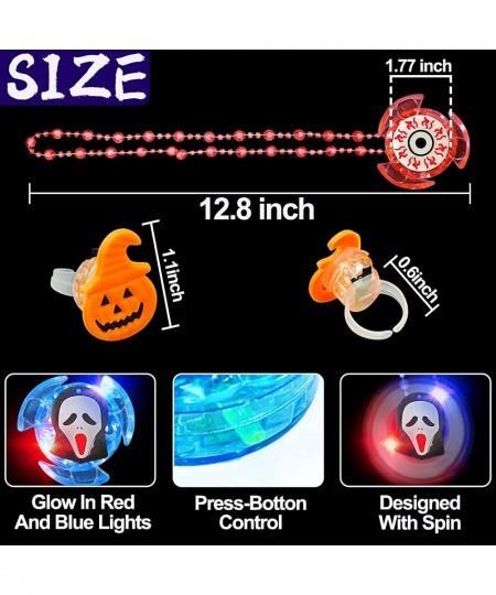 60 Pcs Halloween Party Favors for Kids 50 LED Flash Rings & 10 Rotating Fidget Spin Light Up Necklaces Halloween Toys Gifts G...