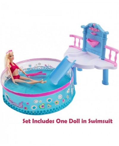 Beach Doll Glam Pool Playset with Slide Toys for Pool Bath or Lake Bath Toys for Girls Water Toys Gifts for 3 to 7 Year Olds ...