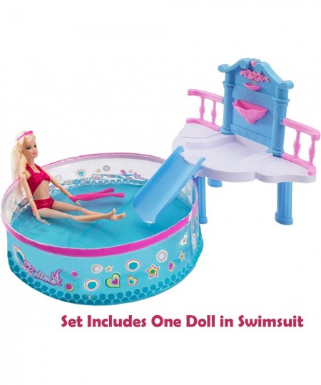 Beach Doll Glam Pool Playset with Slide Toys for Pool Bath or Lake Bath Toys for Girls Water Toys Gifts for 3 to 7 Year Olds ...