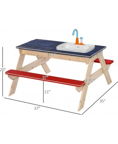 Sand & Water Table with Sandbox Outdoor with Kitchen Toys Kids Picnic Table and Bench Set Water Circulation Faucet and Vegeta...