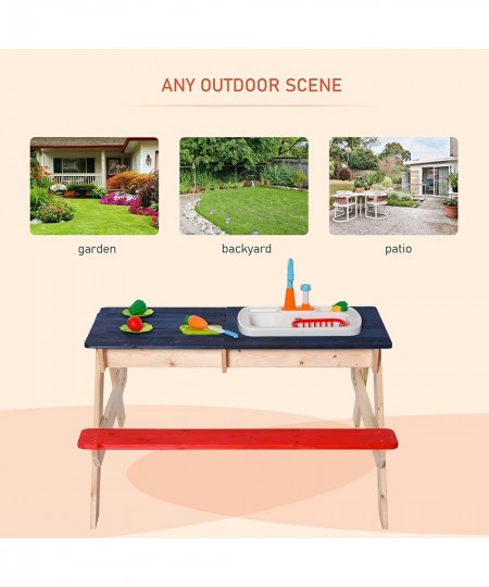 Sand & Water Table with Sandbox Outdoor with Kitchen Toys Kids Picnic Table and Bench Set Water Circulation Faucet and Vegeta...