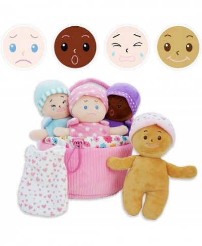 My First Basket Plush Baby Doll Set - Includes 1 Basket and 4 Multicultural Soft Plush Babies with Emotional Expressions for ...