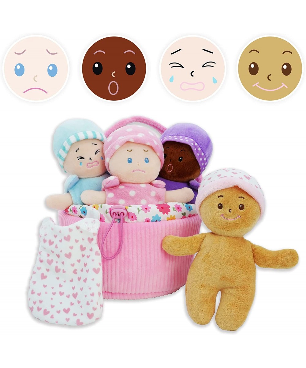 My First Basket Plush Baby Doll Set - Includes 1 Basket and 4 Multicultural Soft Plush Babies with Emotional Expressions for ...