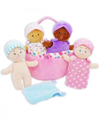 My First Basket Plush Baby Doll Set - Includes 1 Basket and 4 Multicultural Soft Plush Babies with Emotional Expressions for ...