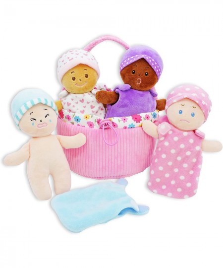 My First Basket Plush Baby Doll Set - Includes 1 Basket and 4 Multicultural Soft Plush Babies with Emotional Expressions for ...