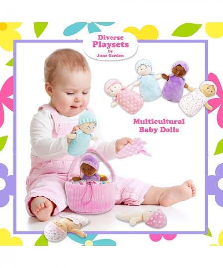 My First Basket Plush Baby Doll Set - Includes 1 Basket and 4 Multicultural Soft Plush Babies with Emotional Expressions for ...