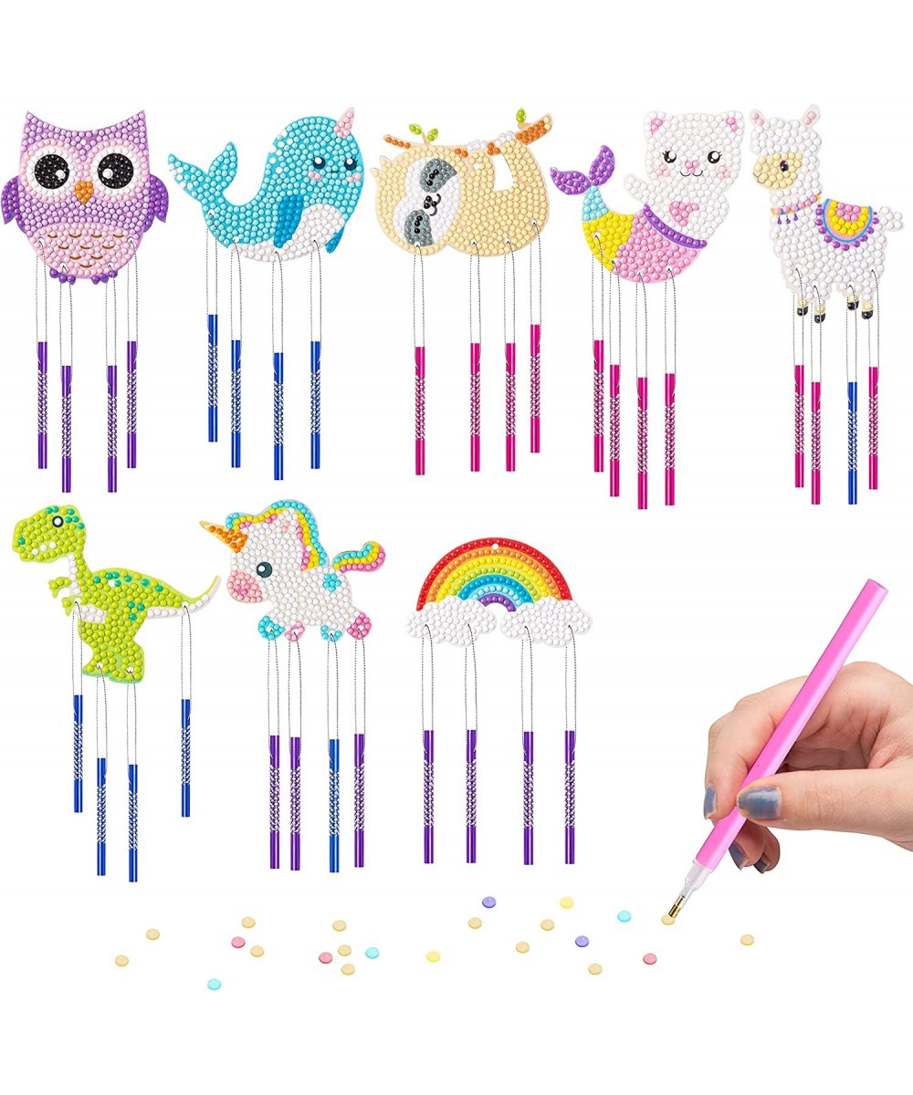 8Pcs Diamond Painting DIY Wind Chimes 5D Dolphin Unicorn Alpaca Sloth Rainbow Hanging DIY Windchime Art Stickers Wood Craft K...