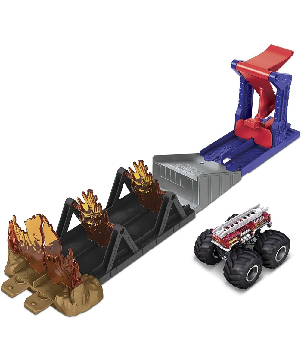 Monster Trucks Fire Through Hero Playset with 1:64 Scale Die-cast 5 Alarm Vehicle & Launcher Gift for Kids Ages 3 to 8 Years ...