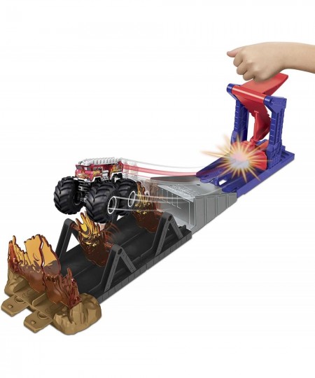 Monster Trucks Fire Through Hero Playset with 1:64 Scale Die-cast 5 Alarm Vehicle & Launcher Gift for Kids Ages 3 to 8 Years ...