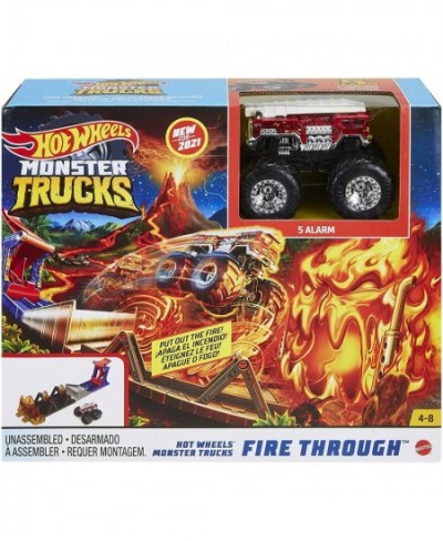 Monster Trucks Fire Through Hero Playset with 1:64 Scale Die-cast 5 Alarm Vehicle & Launcher Gift for Kids Ages 3 to 8 Years ...