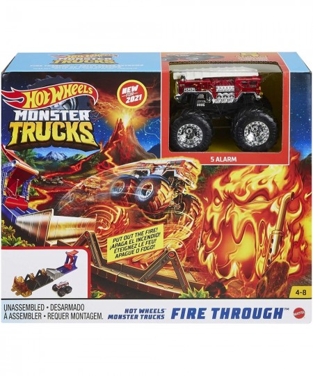 Monster Trucks Fire Through Hero Playset with 1:64 Scale Die-cast 5 Alarm Vehicle & Launcher Gift for Kids Ages 3 to 8 Years ...