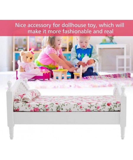 Miniature Dollhouse Bed Dollhouse Mini Double Bed Flower Pattern Mini Double Bed Furniture Dollhouse Accessories for 1/12 Sca...