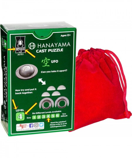 UFO Hanayama Brain Teaser Puzzle New 2019 Release Level 4 Difficulty Rating RED Velveteen Drawstring Pouch Bundled $32.03 - B...