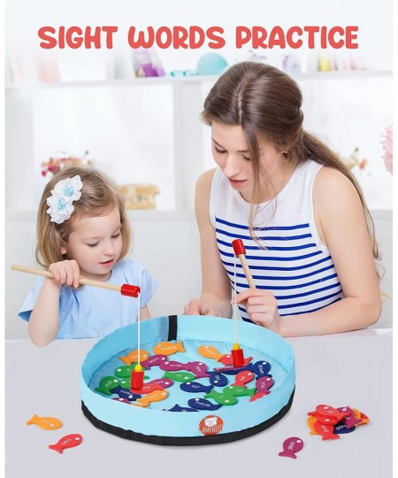 Sight Words Wooden Magnetic Fishing Game - 220 Fish Phonic Games for Kids Ages 3-9 Pre K to 3rd Grade Dolch Sight Words Level...