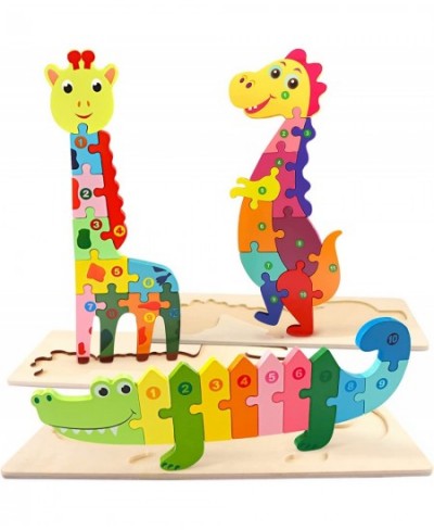 Wooden Jigsaw Puzzle for Toddlers 3 Pack Animals Dinosaur Crocodile Giraffe Numbered Puzzles Montessori Educational Christmas...