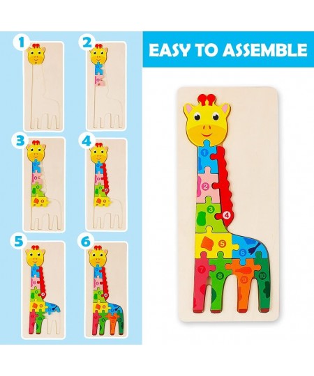 Wooden Jigsaw Puzzle for Toddlers 3 Pack Animals Dinosaur Crocodile Giraffe Numbered Puzzles Montessori Educational Christmas...