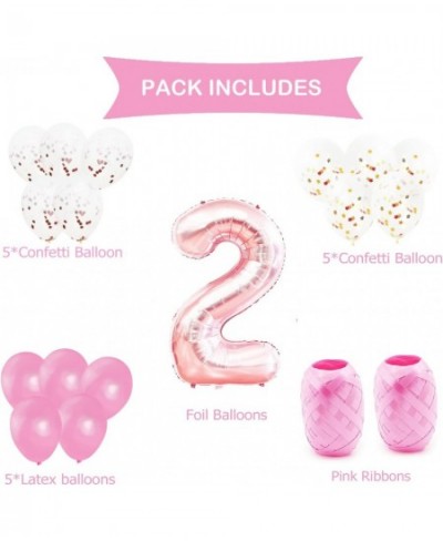 2nd Birthday Party Decorations Kit-Giant Rose Gold Number 2 Foil Balloon Pink Ribbons Latex Confetti Balloons 18 Pieces Party...