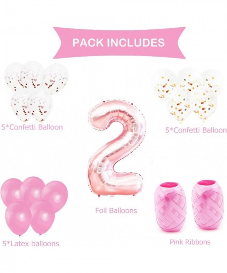 2nd Birthday Party Decorations Kit-Giant Rose Gold Number 2 Foil Balloon Pink Ribbons Latex Confetti Balloons 18 Pieces Party...