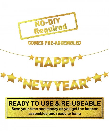 Gold Shiny Happy New Year Banner - No DIY 10 Feet | Foil NYE Banner 2023 for Happy New Year Decorations 2023 | New Years Eve ...