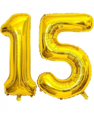 40 Inch Gold 15 Number Balloons Giant Jumbo Huge 15 or 51 Foil Mylar Helium Number Digital Balloons Gold Birthday Mylar Digit...