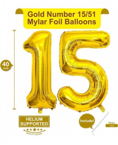 40 Inch Gold 15 Number Balloons Giant Jumbo Huge 15 or 51 Foil Mylar Helium Number Digital Balloons Gold Birthday Mylar Digit...