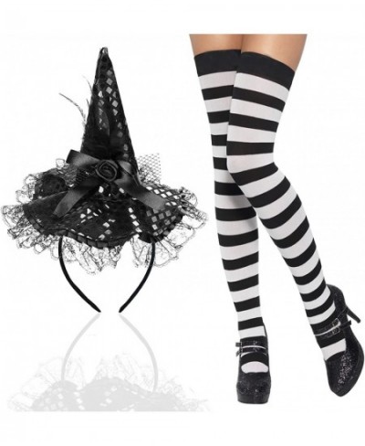 Halloween Women’s Witch Hat Headband and One Pairs Long Striped Socks Knee High Stocking for Halloween Party Favors Supplies ...