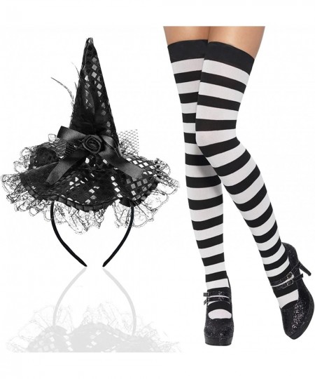 Halloween Women’s Witch Hat Headband and One Pairs Long Striped Socks Knee High Stocking for Halloween Party Favors Supplies ...