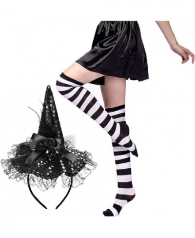 Halloween Women’s Witch Hat Headband and One Pairs Long Striped Socks Knee High Stocking for Halloween Party Favors Supplies ...