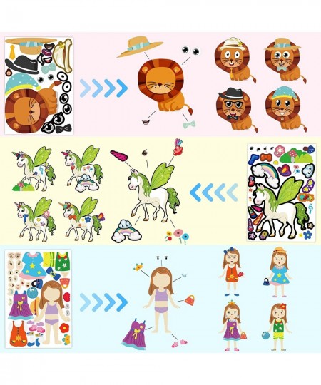 100 Pack Make Your Own Stickers for Kids with 25 Designs DIY Make Animal Face Stickers Funny Unicorn Mermaid Princess Prince ...