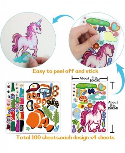 100 Pack Make Your Own Stickers for Kids with 25 Designs DIY Make Animal Face Stickers Funny Unicorn Mermaid Princess Prince ...